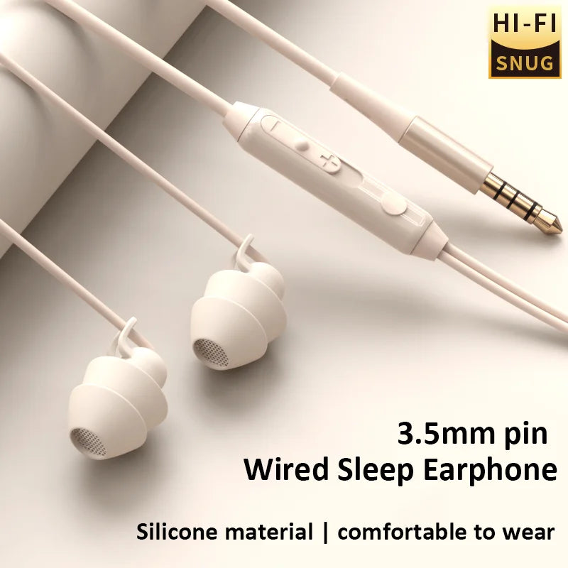 Wired Earphone 3.5mm Wired Sleep Earphone In Ear Soft Silicone Earphone Wired Headphone with Mic Bass HiFi Stereo Headset Earbud