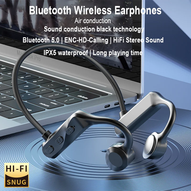 Bluetooth Headsets Wireless Headphones Bone Conduction Headphone HiFi Stereo Earphones Earbuds with Mic For Sports Work Outdoor