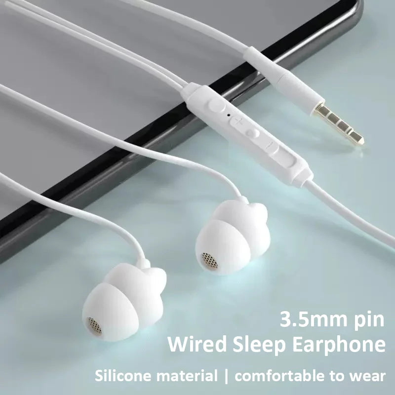 3.5mm Wired Sleep Earphones In Ear Soft Silicone Earphone Wired Headphones with Mic Bass HiFi Stereo Sports Headset Earbuds